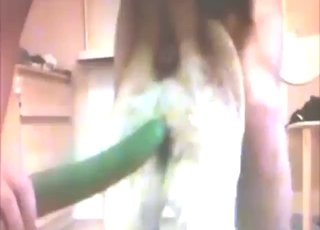 Deeper and harder cucumber fucking with a dog