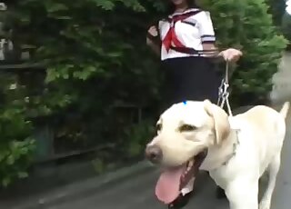 Asian girl opens her sweat hole for a new dog friend