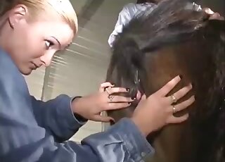 Blonde teen is sucking a good horse ass on the cam